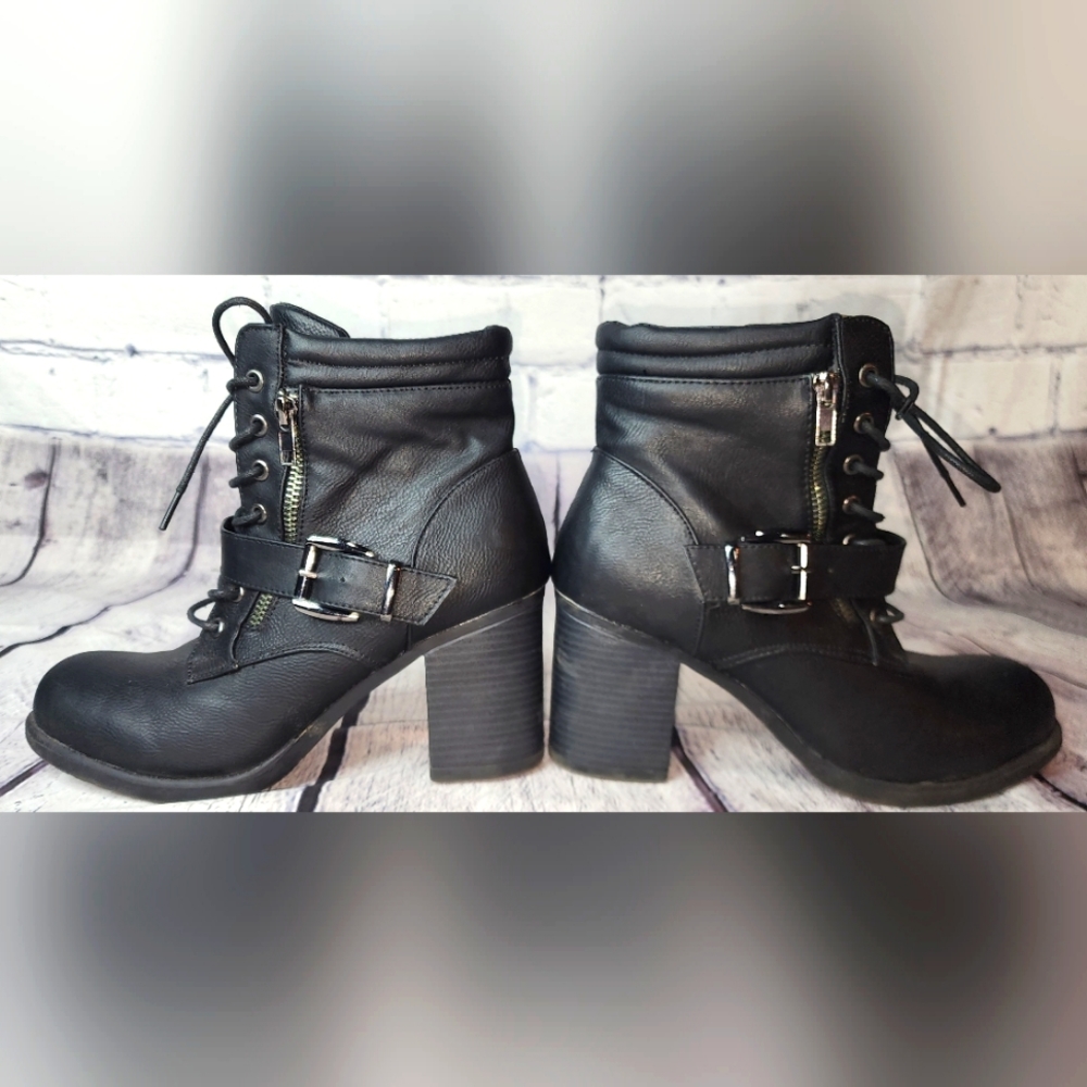Betani Tanya-1 Women's Lace Up Buckle Strap Chunky Heel Combat Ankle Booties